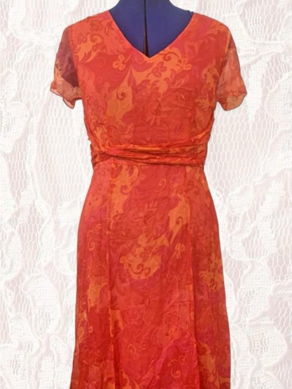 Coldwater Creek Red-Orange Printed Midi Dress